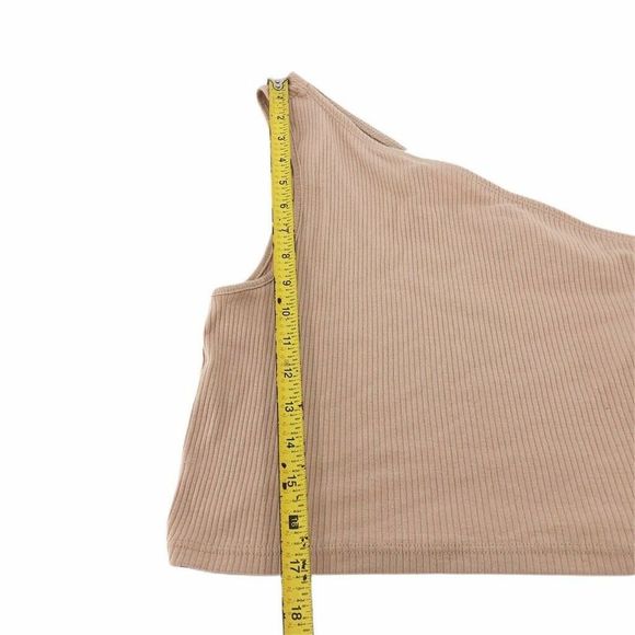 LAST CHAMCE! Topshop One Shoulder Ribbed Top Beige 12 - Picture 4 of 5